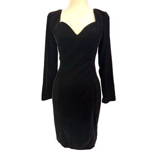 Vintage Velvet Black Dress Sheer Plunging Sweetheart USA Union Made Goth 13/14